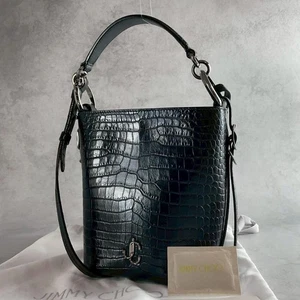 Jimmy Choo secchiello 2 vie spalla mano nero pelle goffrata logo vintage buono - Foto 1 di 10