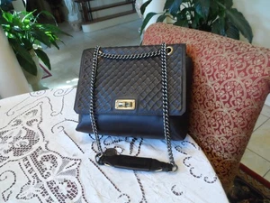 Lanvin Black Quilted/Smooth Leather Shoulder Bag w/ Gunmetal Chain Detail - Picture 1 of 24