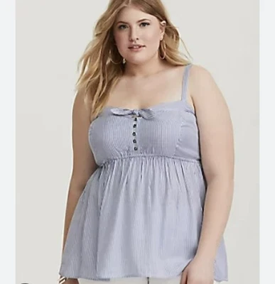 Torrid Babydoll Top Plus Size 3X Blue White Striped Cami Sleeveless Blouse NWT - Image 1 of 4