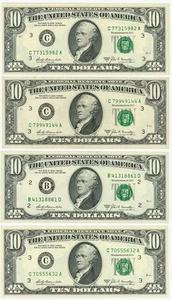FR #2019C $10 1969A (4) Federal Reserve Notes Philadelphia DC-6207 - Picture 1 of 3