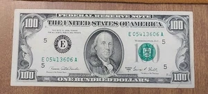$100 Dollar Bill Federal Reserve Note Series 1969 C Serial # E 05413606 A - Picture 1 of 9
