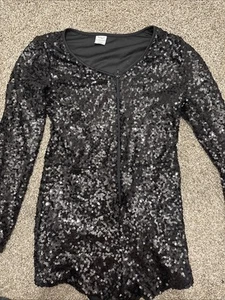 Spirit Sequined Black Long Sleeve Sexy Short One Piece - Picture 1 of 7