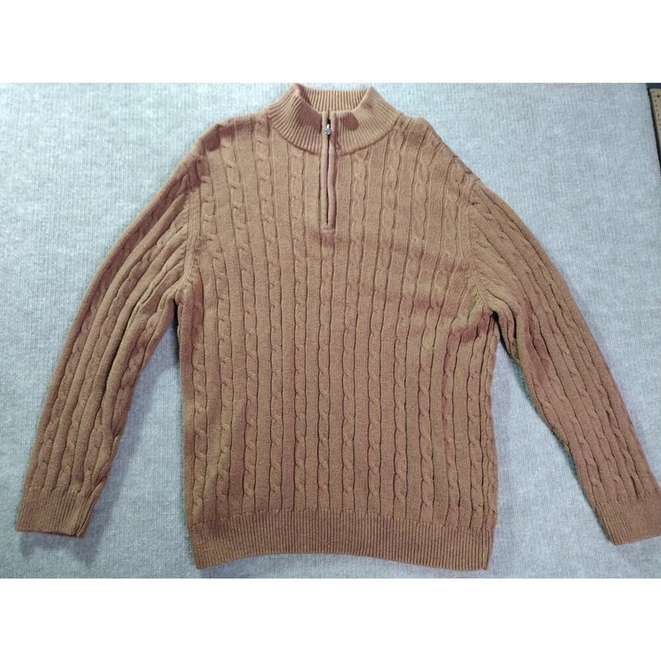 Suéter Croft & Barrow Para Hombres XL Naranja Tostado 1/4 Cremallera Cuello Simulado Cable Tejido Pescador Foto 1 de 4