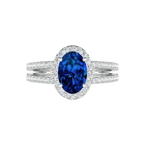 2.20 Ct Oval Cut Blue Sapphire & Lab Grown Diamond Wedding Ring 950 Platinum - Picture 1 of 13