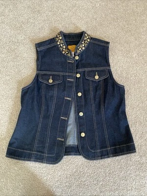 Ruby RD Womens Denim Vest 10 Petite Dark BLue Denim Gold Embellishments - Image 1 of 4