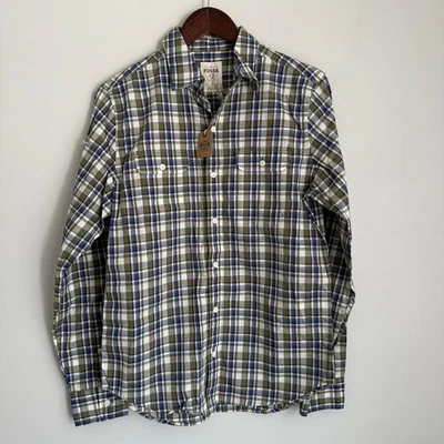 OSSIL новый $63 мужской маленький фиолетовый зеленый белый клетку длинным рукавом рубашка на пуговицах - Изображение 1 из 4