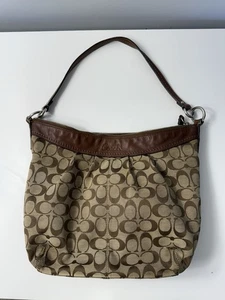 Vintage Coach Monogram Hobo Shoulder Bag Brown Leather, Tan/Brown Mono Canvas - Picture 1 of 23