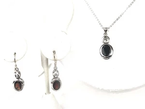 Natural Garnet Delicate Sterling 925 Silver 18" Necklace Earring Set Pre-Owned - Picture 1 of 5