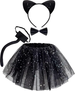 Conjunto de Disfraz de Gato Infantil con Tutú, Diadema Cuello y Cola, Kit de Cosplay para Niñas - Imagen 1 de 7