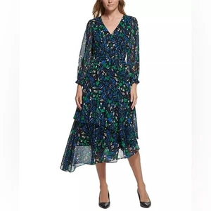 Karl Lagerfeld Floral Long Sleeve Chiffon Dress Size 0  - Picture 1 of 6