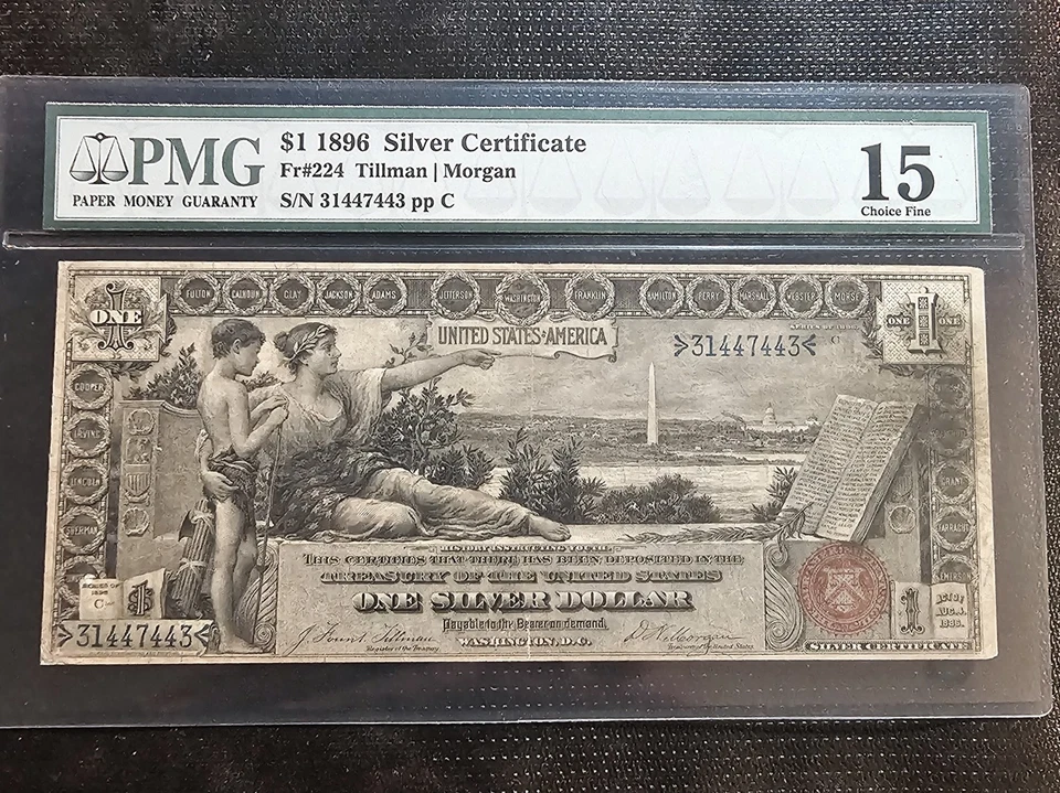 1896 $1 Silver Certificate Educational PMG15 Choice Fine Comment Free Eye Appeal - Image 1 of 2