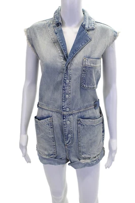 Romper jeans feminino One Teaspoon com colarinho frontal azul tamanho 2XS - Imagem 1 de 4