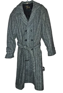 Vintage Cal Craft Tweed 100 % Wolle Vollmantel 42-44 Large Herren USA schwarz & weiß - Bild 1 von 8