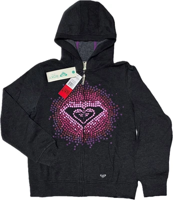 Новый Roxy девочек полный молнии длинным рукавом с капюшоном пуловер XS S M L розовый серый - Изображение 1 из 4