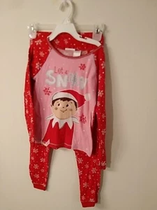 Girls red & pink Christmas pajamas 2 pcs Let It Snow 10 cotton long sleeve - Picture 1 of 5