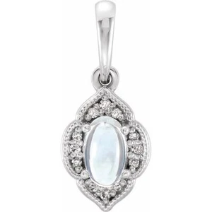 Sterlingsilber natürlicher Regenbogen Mondstein & 0,03 ctw Diamant Kleeblatt Anhänger - Bild 1 von 2