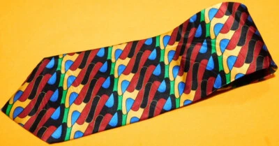 ADOLFO HECHO EN EE. UU. CORBATA DE SEDA ONDAS ART DECO AZUL/AMARILLO/VERDE - CORBATAS DE DISEÑADOR. Foto 1 de 3