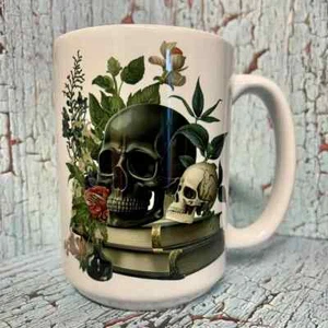 Gothic Skull & Books 15oz Coffee Mug - Picture 1 of 4