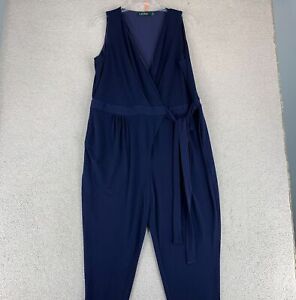 Ralph Lauren Tie Side Cropped Jumpsuit Women's Plus 2X Navy V-Neck Sleeveless
