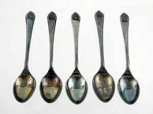 Grupo de 5 cucharas plateadas Demitasse 50,3 gramos M&W I MP sello distintivo 3,75 pulgadas - Imagen 1 de 6