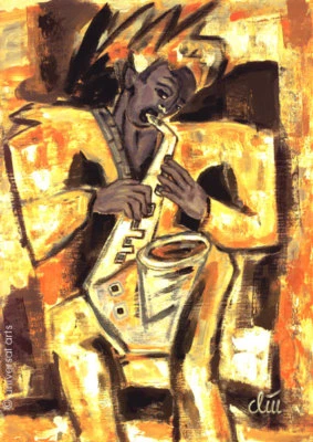 JACQUELINE DITT - Sax A4 DRUCK n.Gemälde Bild art Saxophon Kunst Bilder Giclee - Bild 1 von 3