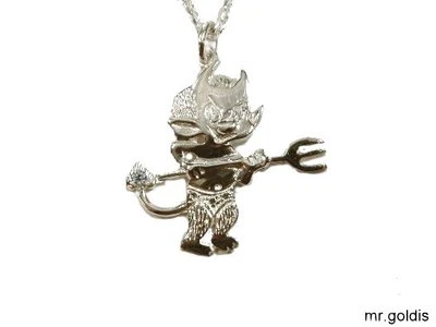 Anhänger Teufel Silber 925 Schmuck Satan Lucifer Beelzebub Zirkonia im Schwanz - Bild 1 von 2