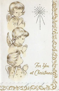  Vintage Christmas Card: LITTLE PRAYING ANGELS - Picture 1 of 3