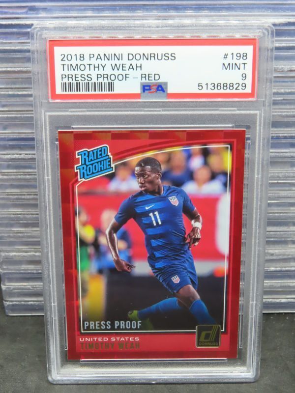 2018-19 Donruss Timothy Weah Press Proof Red Rated Rookie RC #198 PSA 9