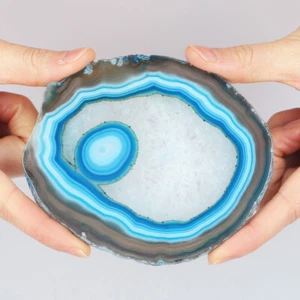 4.3" Sky Blue Agate Coaster Polished Crystal Slice Druzy Geode Home Decor 137g - Picture 1 of 4