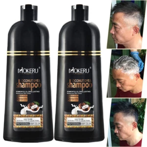 2x NATURAL HAIR DYE INSTANT GRAY ROOT COVERAGE HAIR COLOR SHAMPOO 500ML BLACK - Picture 1 of 14