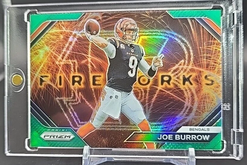 JOE BURROW FIREWORKS PRIZM GREEN INSERT HOLO WITH CASE NFL CINCINNATI BENGALS - Image 1 of 4
