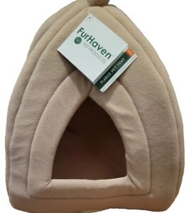 New With Tags! Furhaven Portable Tent Bed for Cats Dogs Small Hooded Beige Tan