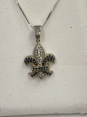 Подвеска из стерлингового серебра 18 карат с сапфиром Phillip Gavriel Fleur De Lis 18 дюймов цепочка 925 пробы - Изображение 1 из 4