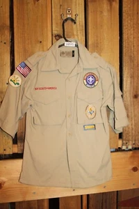 Boy Scouts of America BSA Youth Shirt Small Tan Nylon - Picture 1 of 5