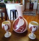 Vintage Pottery Steakhouse Hawaii Ceramic Pitcher with 2 Footed Cups