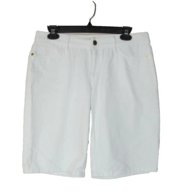 Bermuda jeans Michael Kors tamanho 4 branca bolsos sutis angustiantes - Imagem 1 de 4