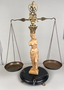 VINTAGE Large Brass Marble Scale Venus Lady Justice Balance Libra Zodiac - Picture 1 of 10