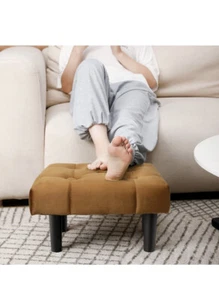HOUCHICS Small Footstool Ottoman, Velvet Wooden Foot Stool Ottoman with Wood for - Picture 1 of 9