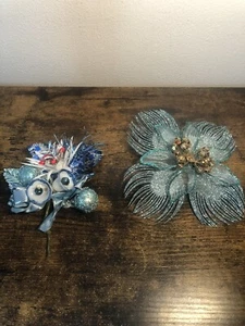 Vintage Blumen Weihnachten Corsage Blau Folie, Zwiebeln & Glocke & Pfau Blume Clip - Bild 1 von 20