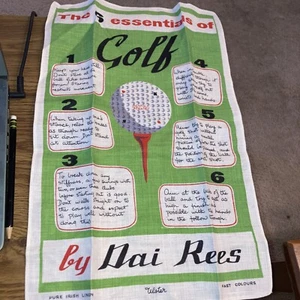Vintage Ulster irisches Leinen Küchentuch 6 Essentials of Golf 11"x17" Neu ohne Etikett - Bild 1 von 2