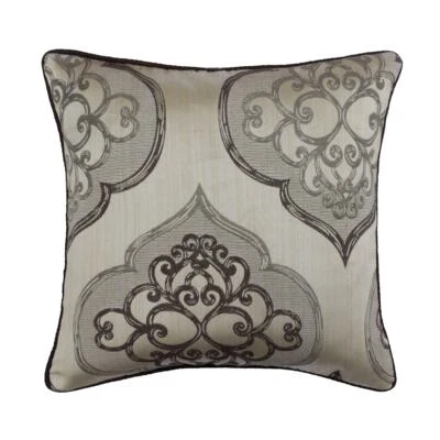Square Decorative Throw Pillow Cover Grey 16"x16" Silk - Grey Damask Galore - Image 1 of 3