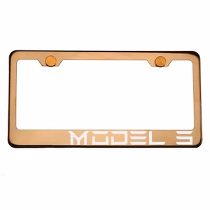 Rose Gold Chrome License Plate Frame MODEL 3 Laser Etched Metal Screw Cap - Bild 1 von 8