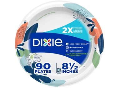 Paquete de 2 platos de papel medianos Dixie, 8,5 pulgadas, 90 unidades, 2 veces más fuertes, microondas Foto 1 de 4