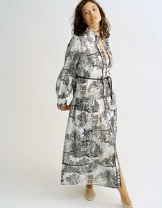 H&M maxi dress with tie belt Patterned Cream, Blue, Black Sz XS BNWOT - Picture 1 of 11
