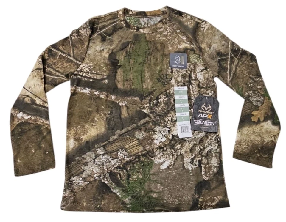 Realtree Youth APX Camo Scent Control Long Sleeve T-Shirt Small (6-7) NWT - Image 1 of 4