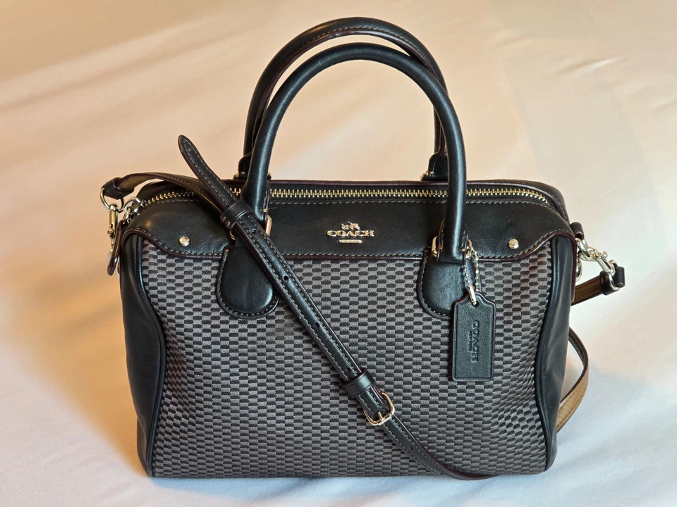 Coach Legacy Jacquard Mini Bennett Leather Satchel Crossbody Bag Black Purse - Image 1 of 4