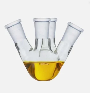 100ml 24/29 Flat Bottom Glass Flask 4-neck Boro Lab Boiling Bottle Four Necks - Picture 1 of 1