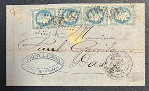 Affr. 80 cts : 2 Paires Verticales 20 ct YT 29 s/ Lettre de MONT DE MARSAN 1873 - Imagen 1 de 2