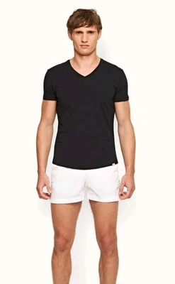 Orlebar коричневый черный сшитый крой v-образным вырезом футболка размер XL 100% хлопок каждый день  - Изображение 1 из 4