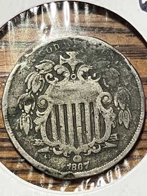1867 P 5c Shield Nickel And 1 No Date Shield Nickel - Image 1 of 4